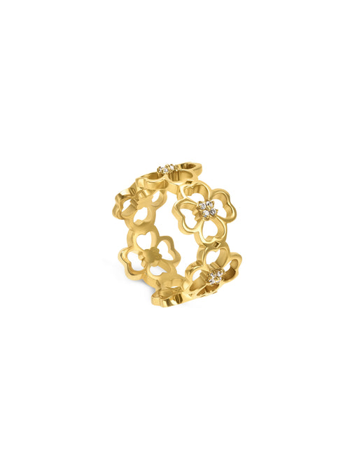 Anel One Lucky Flower Crystal Gold - OJLFR053
